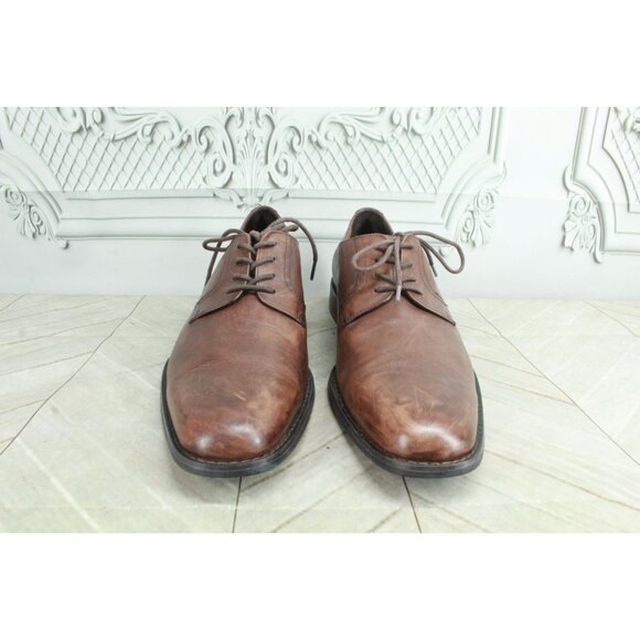 Black Brown 1826 Men's Brown Leather  Plain Toe Oxford Derby Shoes Size 9 M - Picture 4 of 9